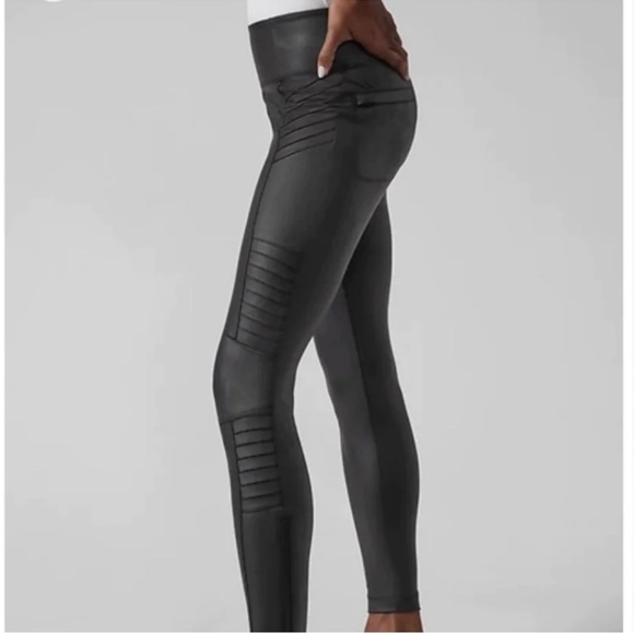 Athleta Delancey Gleam Moto Tight Women’s S Black Faux Leather Legging Ankle Zip - Picture 2 of 16